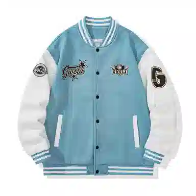 Gwola Baseball Boy Series Patchwork Colorblock Letter Print Baseball Jacket
