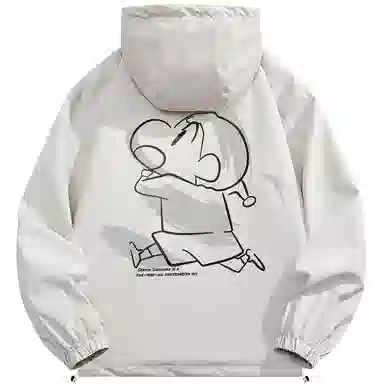 蜡笔小新 户外休闲奔跑线稿卡通人物字母印花保暖加厚休闲宽松可调节连帽羽绒服外套 男女同款