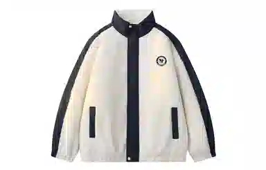 功夫熊猫 美式复古嘻哈街头字母动漫胶标基础款纯色拼接加厚保暖御寒宽松休闲柔软亲肤舒适时尚百搭痞帅拉链翻领绒感外套 男女同款