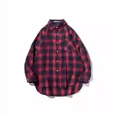 乱步 复古格子美式长短衬衫 男女同款