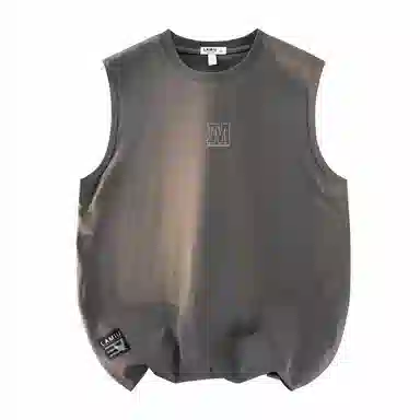 兰缪 日系复古基础款纯色简约宽松美式字母透气纯棉圆领百搭日常通勤无袖背心 男女同款