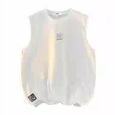 兰缪 日系复古基础款纯色简约宽松美式字母透气纯棉圆领百搭日常通勤无袖背心 男女同款