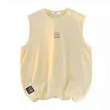 兰缪 日系复古基础款纯色简约宽松美式字母透气纯棉圆领百搭日常通勤无袖背心 男女同款