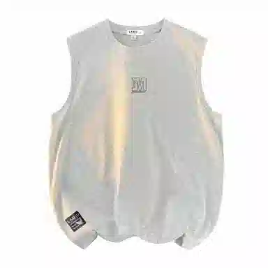 兰缪 日系复古基础款纯色简约宽松美式字母透气纯棉圆领百搭日常通勤无袖背心 男女同款