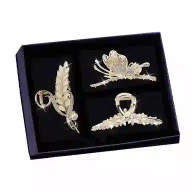 缔晶 森系精致时尚麦穗花朵蝴蝶鲨鱼夹抓夹套装 清新优雅春夏通勤发饰礼盒 合金 发夹 女款