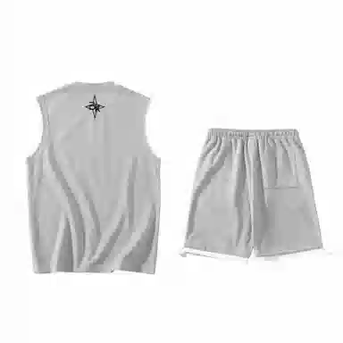 大卫贝肯 美式潮牌字母纯色户外通勤宽松无袖背心抽绳五分短裤休闲运动套装 男女同款