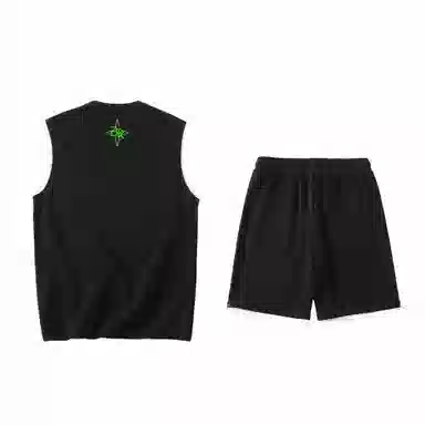 大卫贝肯 美式潮牌字母纯色户外通勤宽松无袖背心抽绳五分短裤休闲运动套装 男女同款