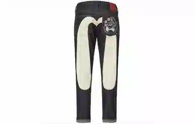 EVISU雷神刺绣口袋大m印花窄脚锥形裤牛仔裤