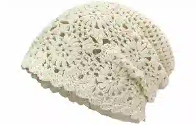 优幽兰 甜美百搭针织镂空花朵包头帽夏薄款大头围显脸小文艺民族风设计复古堆堆帽时尚钩花编织套头帽子超 织物 绒线帽 女款