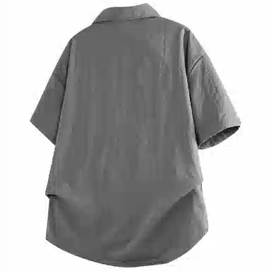 加菲猫家族 美式纽扣开衫宽松休闲纯色直筒百搭翻领短袖衬衫 男女同款