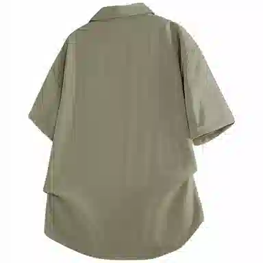 加菲猫家族 美式纽扣开衫宽松休闲纯色直筒百搭翻领短袖衬衫 男女同款