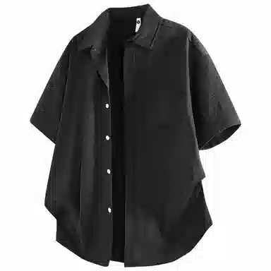 加菲猫家族 美式纽扣开衫宽松休闲纯色直筒百搭翻领短袖衬衫 男女同款