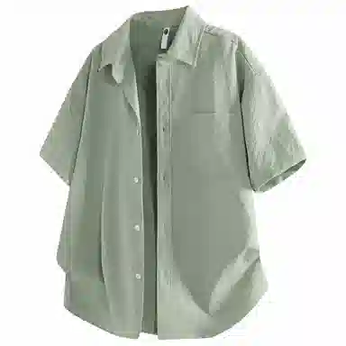 加菲猫家族 美式纽扣开衫宽松休闲纯色直筒百搭翻领短袖衬衫 男女同款