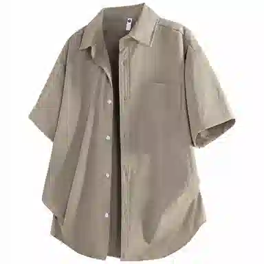 加菲猫家族 美式纽扣开衫宽松休闲纯色直筒百搭翻领短袖衬衫 男女同款