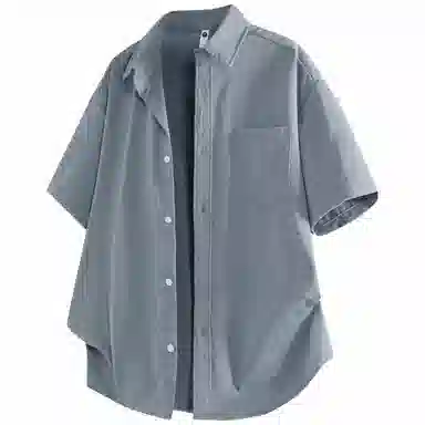 加菲猫家族 美式纽扣开衫宽松休闲纯色直筒百搭翻领短袖衬衫 男女同款