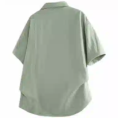 加菲猫家族 美式纽扣开衫宽松休闲纯色直筒百搭翻领短袖衬衫 男女同款