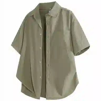 加菲猫家族 美式纽扣开衫宽松休闲纯色直筒百搭翻领短袖衬衫 男女同款