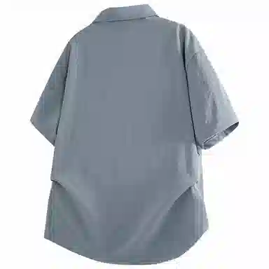 加菲猫家族 美式纽扣开衫宽松休闲纯色直筒百搭翻领短袖衬衫 男女同款