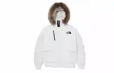 The North Face Logo Embroidered Zip Hoodie Jacket Cream