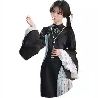 哒头下雨不愁 接袖设计绣印结合旗袍 女款