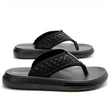 木林森 舒适简约软底 橡胶底人字拖鞋 男款 黑色