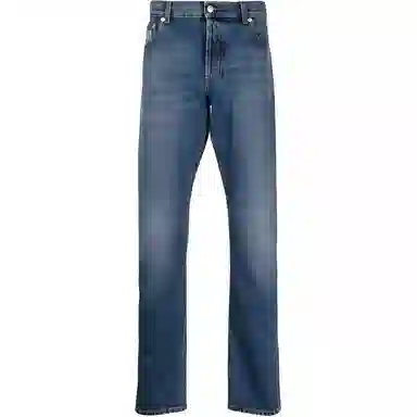 Alexander McQueen SS23 Distressed Patchwork Straight Jeans Blue