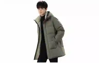 雅鹿 纯色图案连帽加厚长袖羽绒服 男款