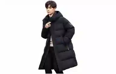 雅鹿 纯色图案连帽长款长袖羽绒服 男款