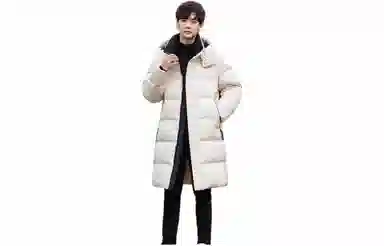 雅鹿 纯色图案连帽长款长袖羽绒服 男款