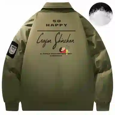 蜡笔小新 美式卡通人物像素字母印花袖袋袖徽休闲宽松加厚保暖翻领飞行员羽绒服 男女同款