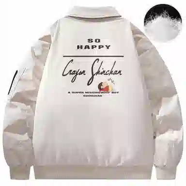 蜡笔小新 美式卡通人物像素字母印花袖袋袖徽休闲宽松加厚保暖翻领飞行员羽绒服 男女同款