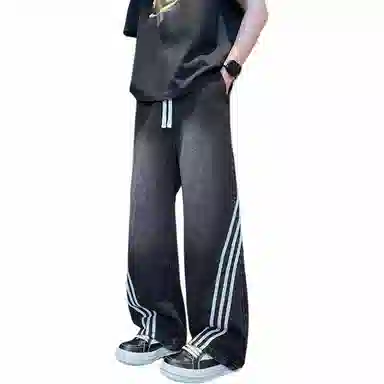 颂希尔 美式复古直筒纯色休闲牛仔裤 男女同款