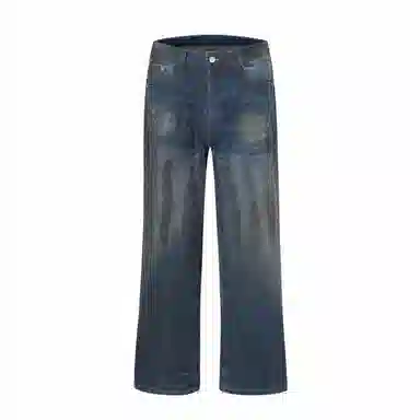 赞仕 美式高街复古水洗百搭宽松阔腿直筒拖地牛仔裤 男女同款 蓝色