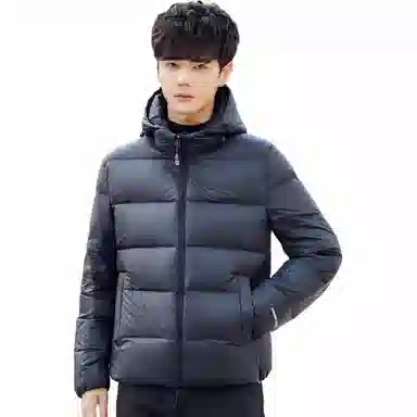 鸭鸭 连帽纯色面包羽绒服 男款