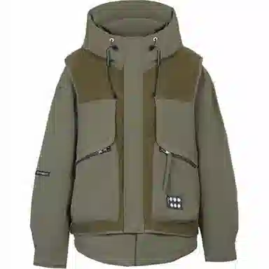 鸭鸭 拼接连帽拉链保暖长袖羽绒服 男女同款