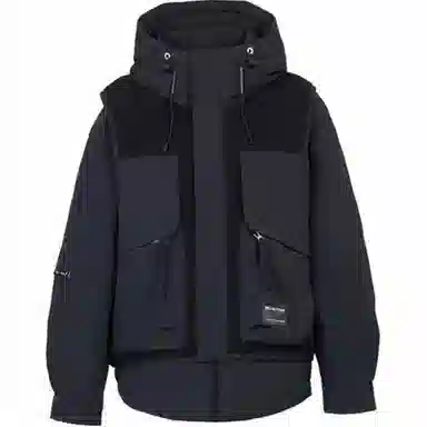 鸭鸭 拼接连帽拉链保暖长袖羽绒服 男女同款