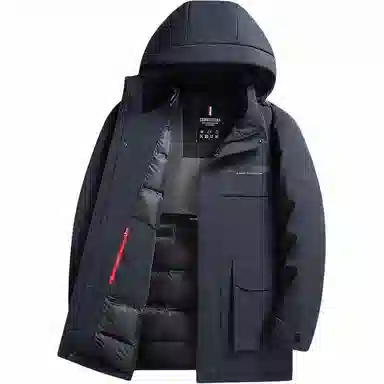 鸭鸭 中长款可拆连帽拉链羽绒服 男款