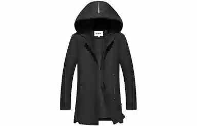 恒源祥 纯色中长款加厚保暖防寒连帽棉服 男款