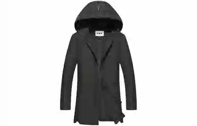 恒源祥 纯色中长款加厚保暖防寒连帽棉服 男款