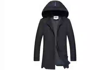 恒源祥 纯色中长款加厚保暖防寒连帽棉服 男款