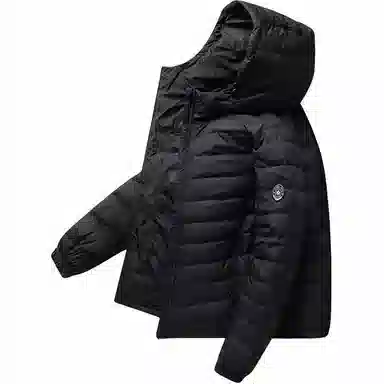 鸭鸭 连帽纯色时尚轻薄防寒保暖外套羽绒服 男款 黑藏蓝色