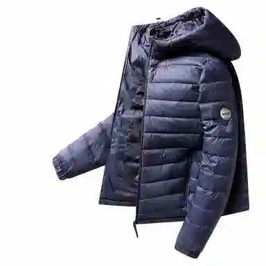 鸭鸭 连帽纯色时尚轻薄防寒保暖外套羽绒服 男款 黑藏蓝色