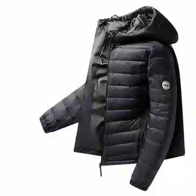 鸭鸭 连帽纯色时尚轻薄防寒保暖外套羽绒服 男款 黑藏蓝色