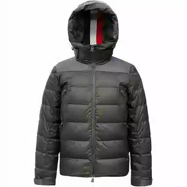 鸭鸭 纯色连帽拉链中长款长袖羽绒服 男款