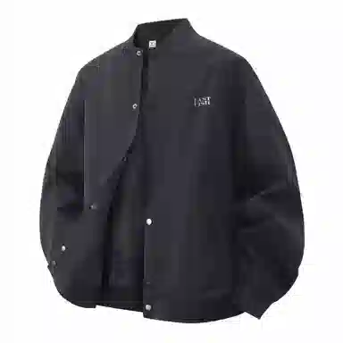 快鱼 棒球领宽松纯色长袖简约基础款上衣外套潮流休闲百搭学院风美式复古高街酷帅飞行员夹克 男女同款