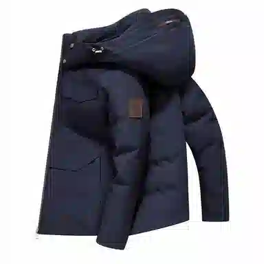 斯巴奴 保暖连帽加厚纯色短款羽绒服 男款