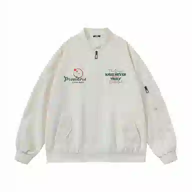 三体 虫子从来就没有被真正战胜过系列 美式复古简约基础字母印花宽松百搭潮牌棒球领户外工装开衫飞行员服夹克外套 男女同款