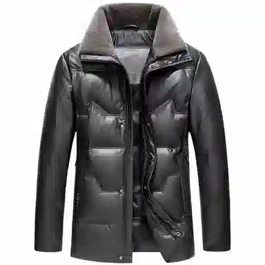 鸭鸭 中老年爸爸装纯色商务休闲防寒保暖翻领真皮羽绒服 男款