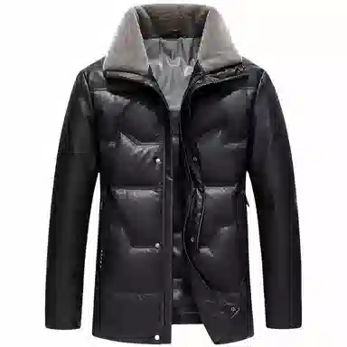 鸭鸭 中老年爸爸装纯色商务休闲防寒保暖翻领真皮羽绒服 男款