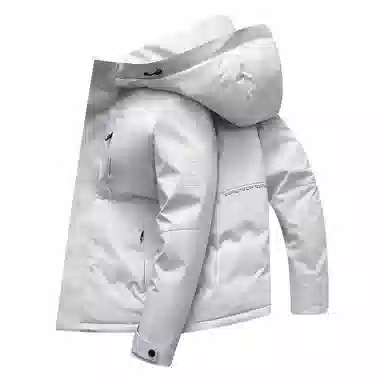 斯巴奴 加厚短款休闲连帽保暖纯色羽绒服 男款 浅灰色